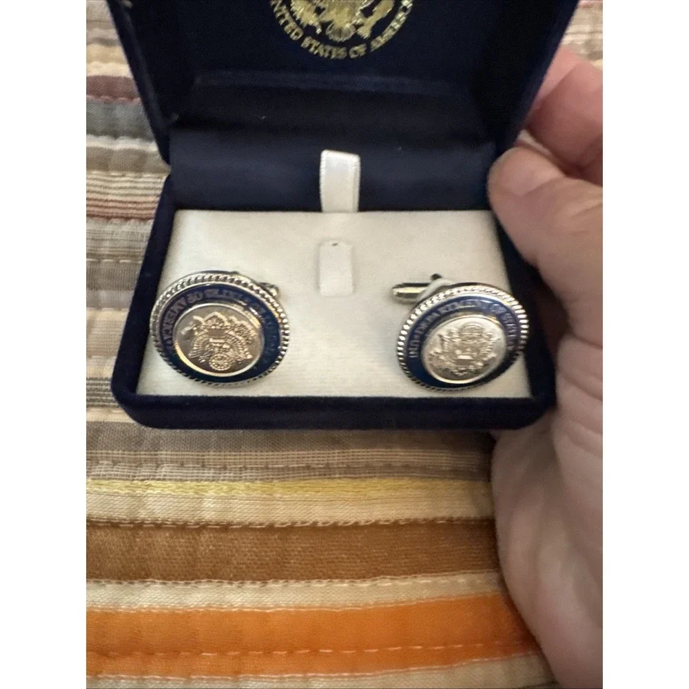 Vtg Department of State Cufflinks Set Blue Silver Political Memorabilia Rare HTF